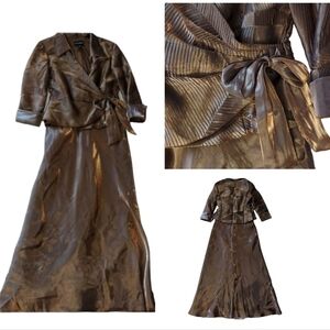 Cachet Metallic bronze long formal special occasion evening gown w/ blazer sz 6